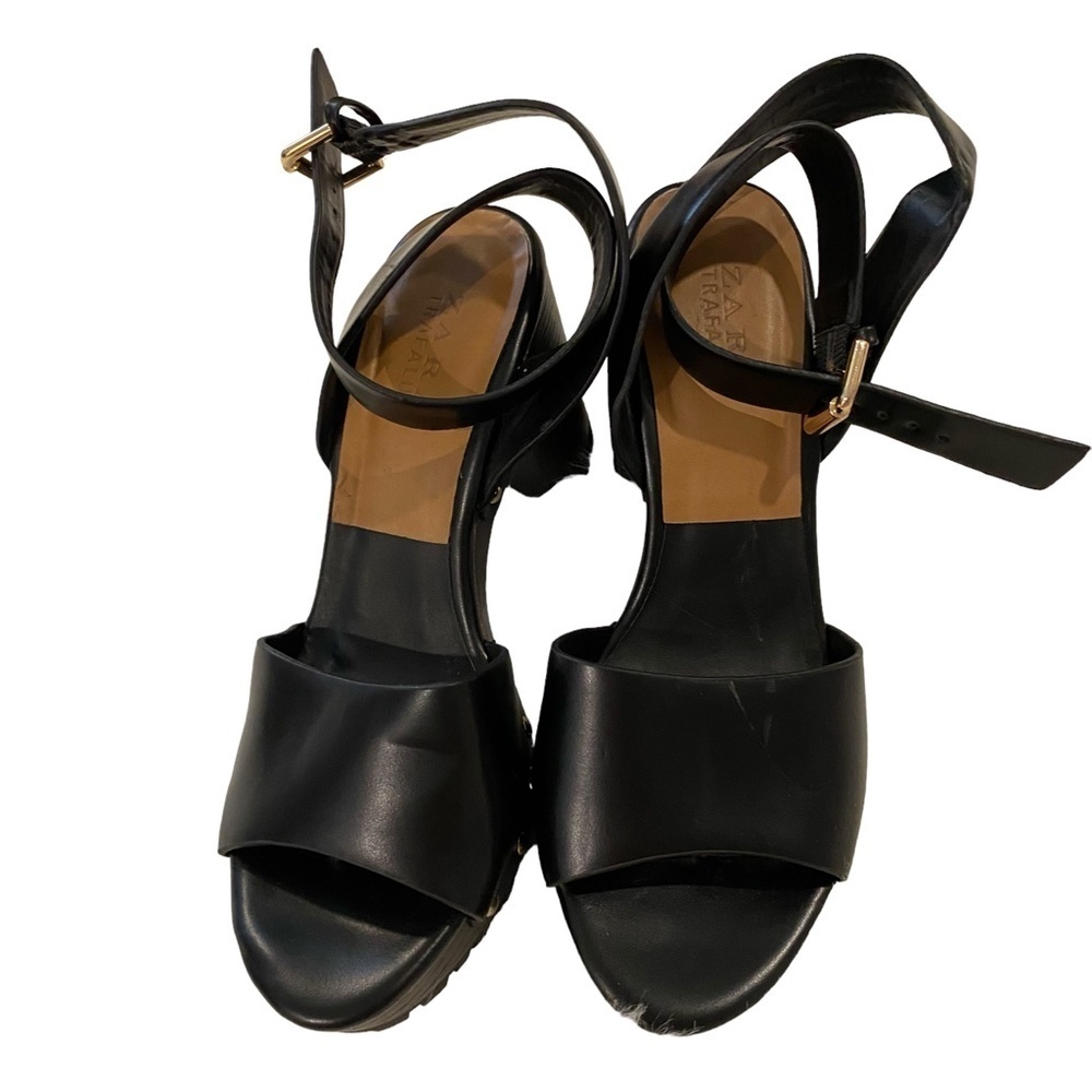 Zara Trafaluc Studded Ankle Strap Wrap Platform heels. Black. Sz 38